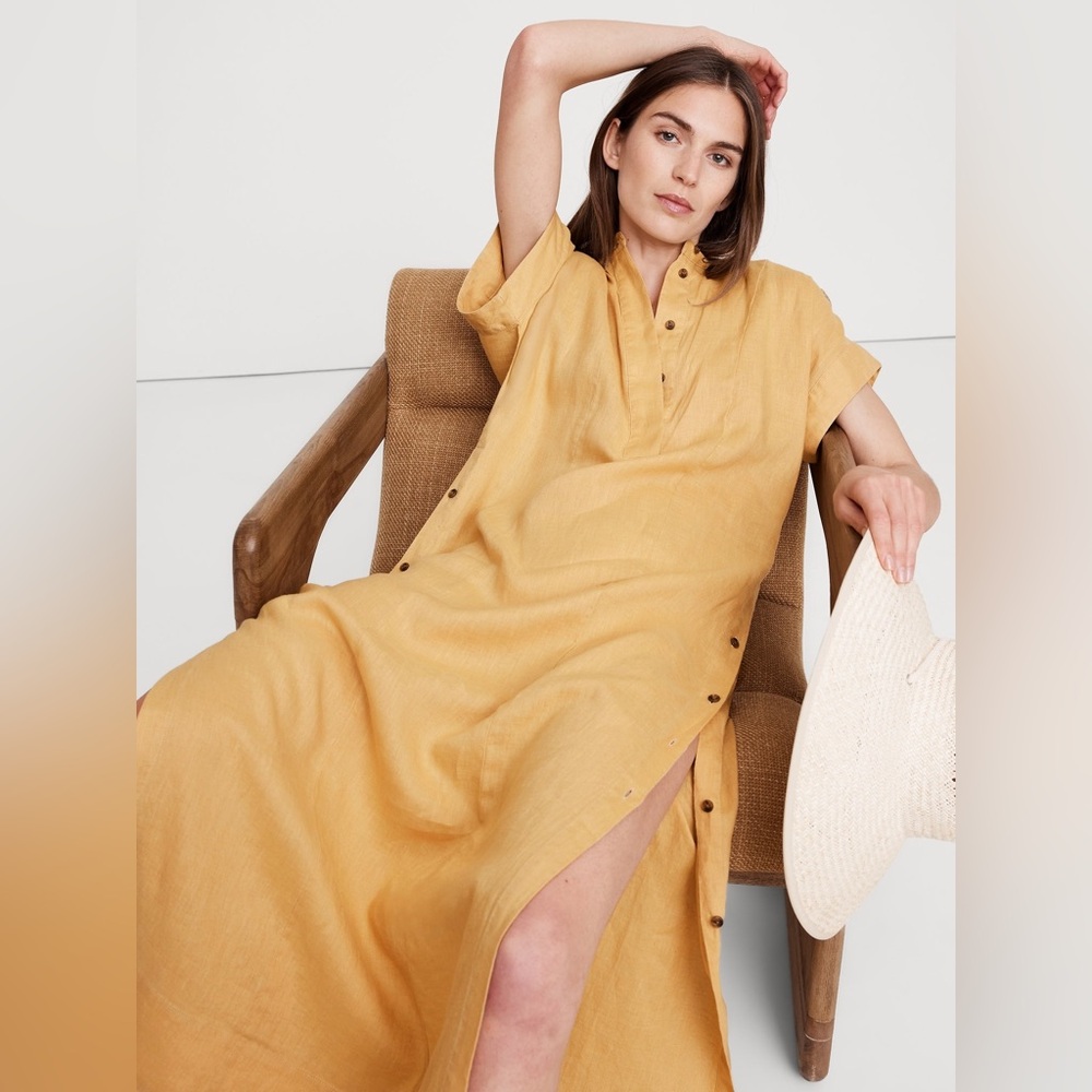 NEW! Banana Republic Stone Facade Linen Kaftan Maxi Dress - Size Medium 🌎 - Picture 1 of 5